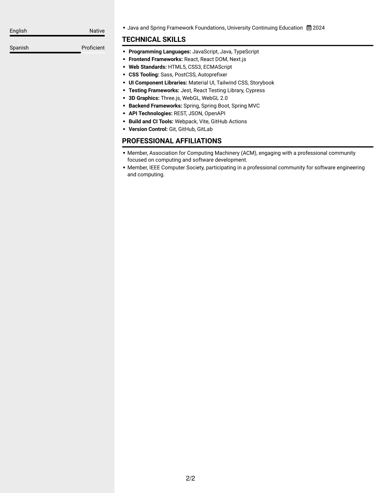 Resume example — page 2