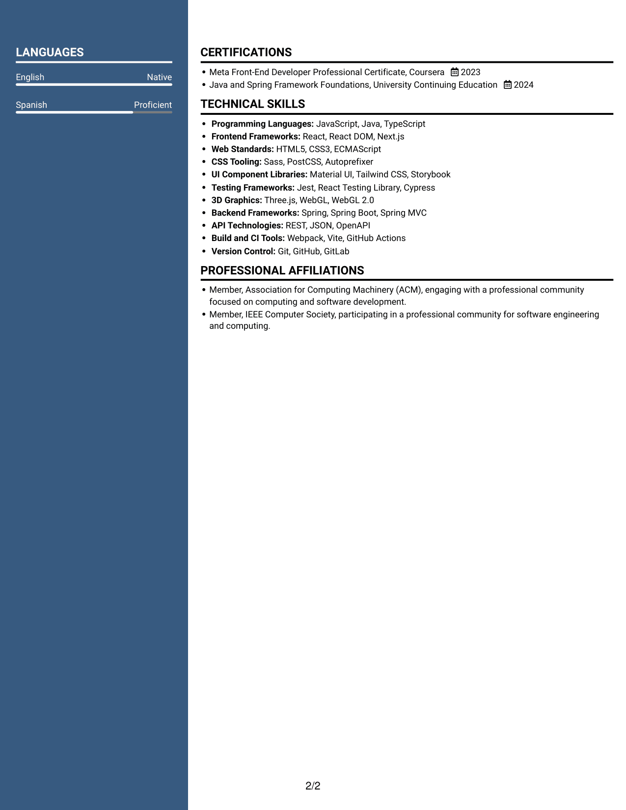 Resume example — page 2