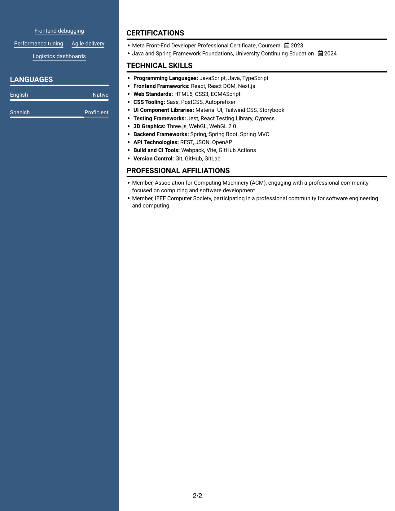 Resume example — page 2