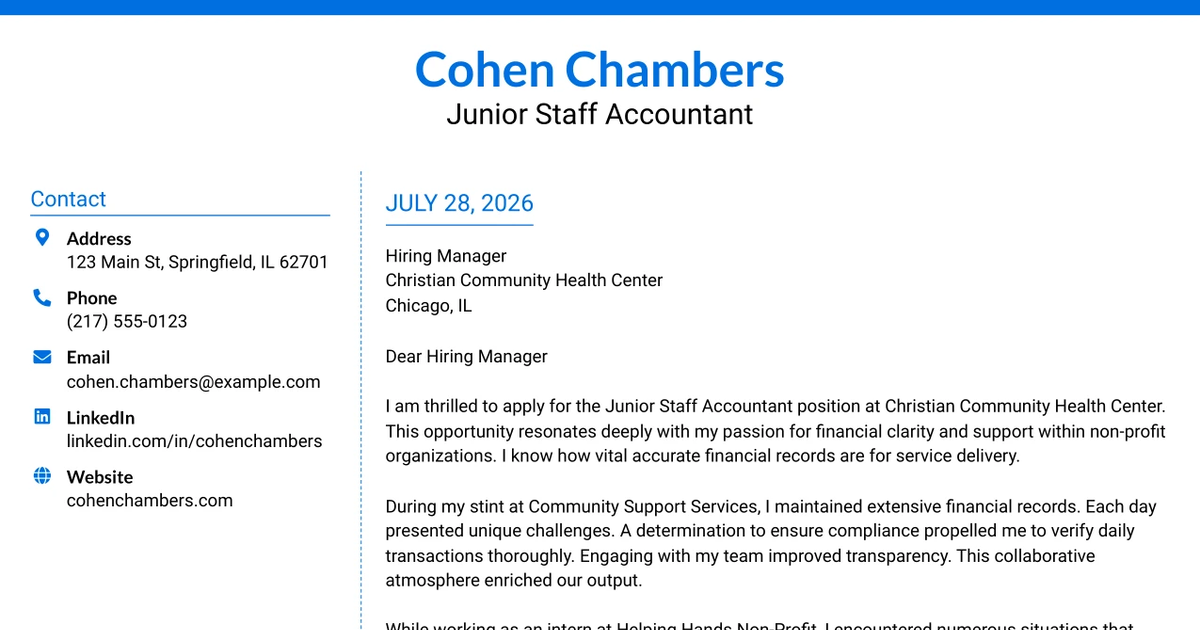 30+ Junior Staff Accountant Cover Letter Templates with Example 2026