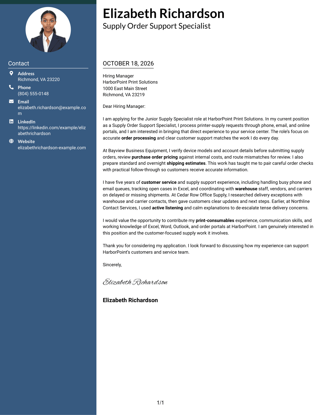 Cover letter example — page 1