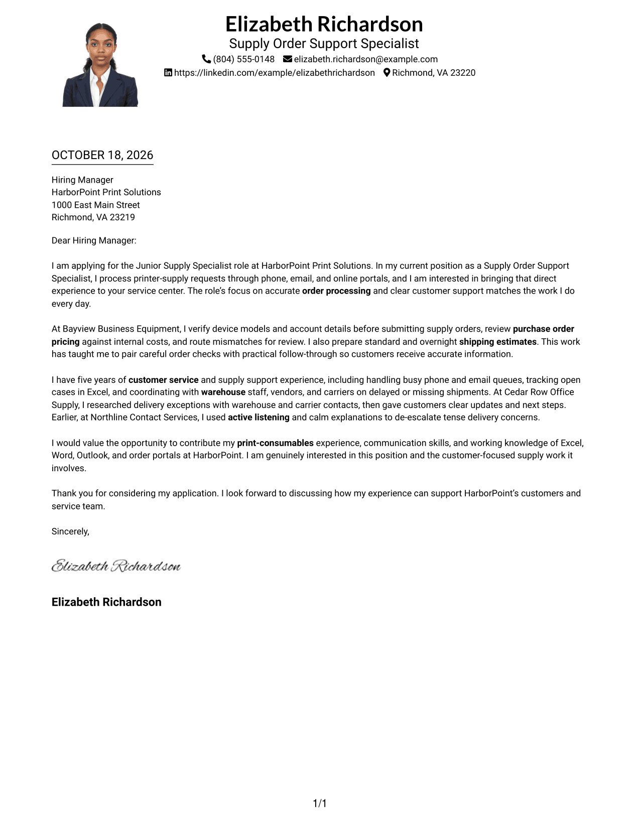 Cover letter example — page 1
