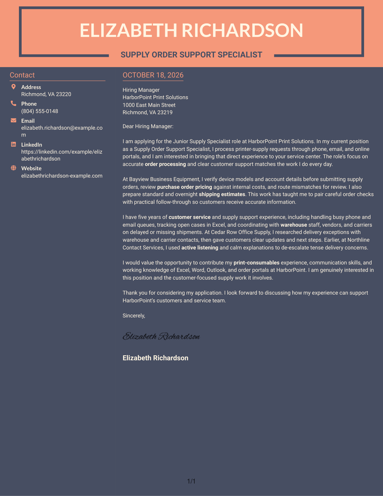 Cover letter example — page 1