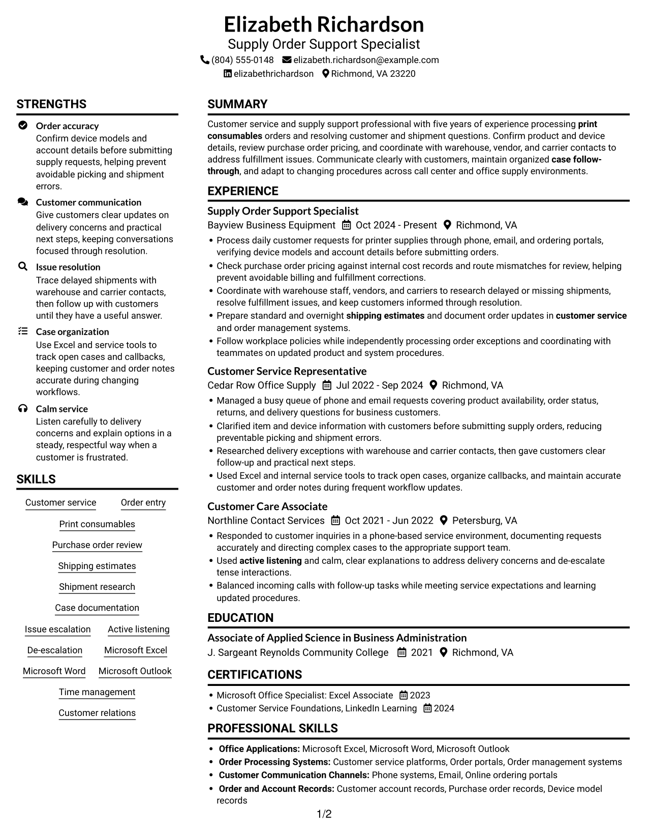 Resume example — page 1