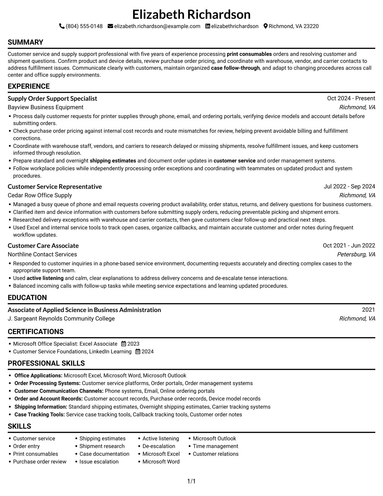 Resume example — page 1