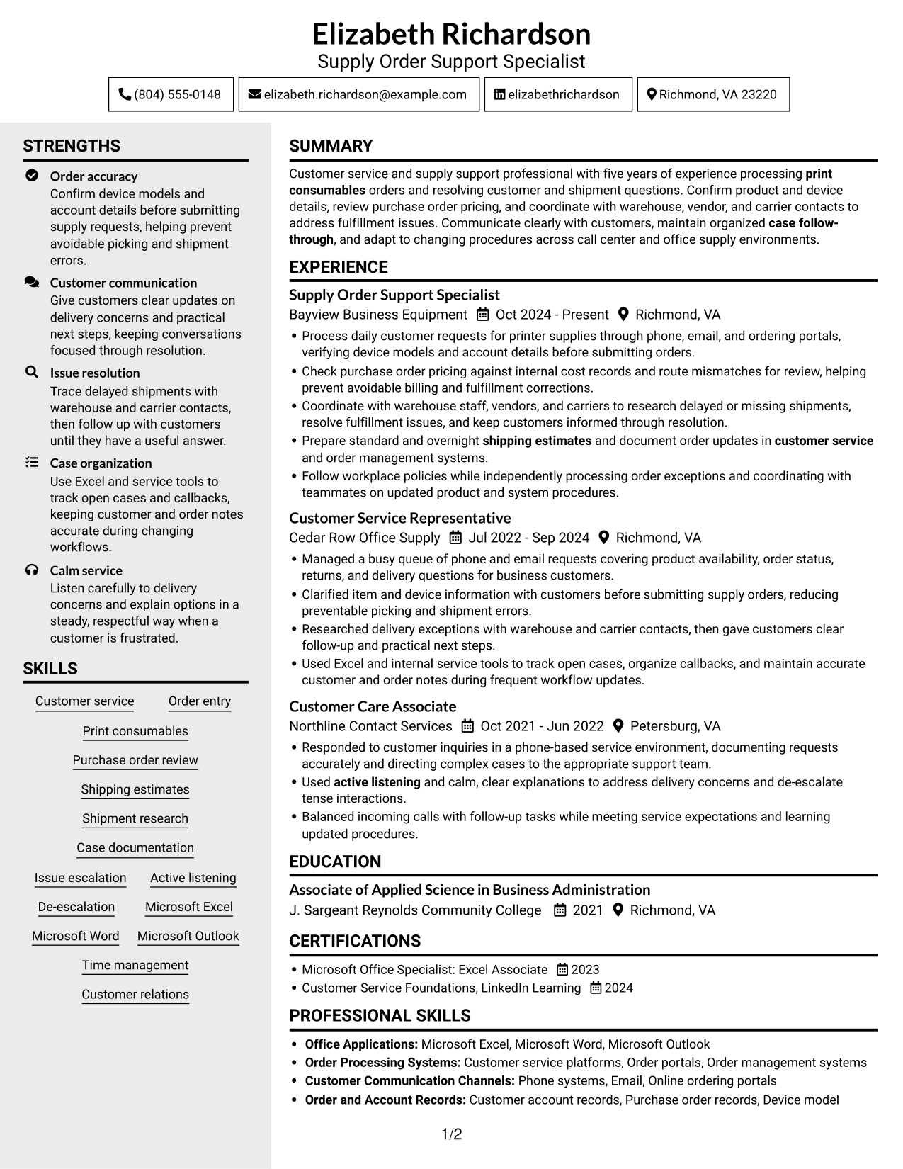 Resume example — page 1