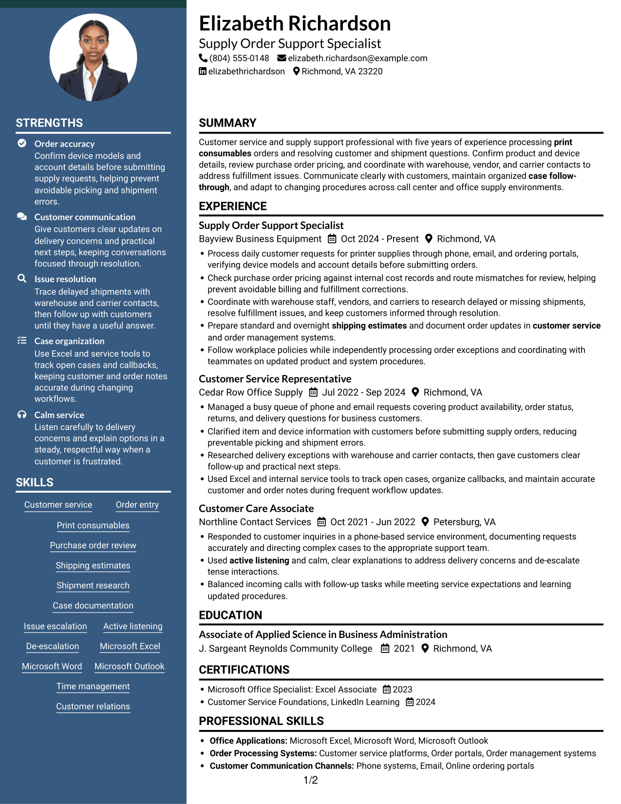 Resume example — page 1