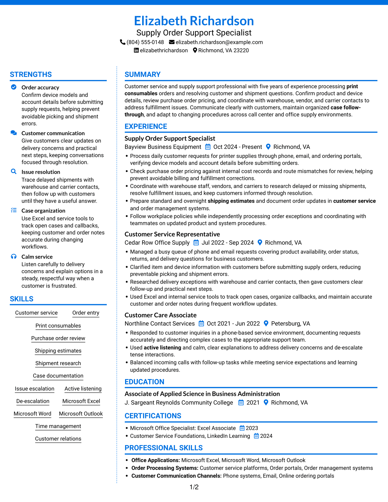 Resume example — page 1