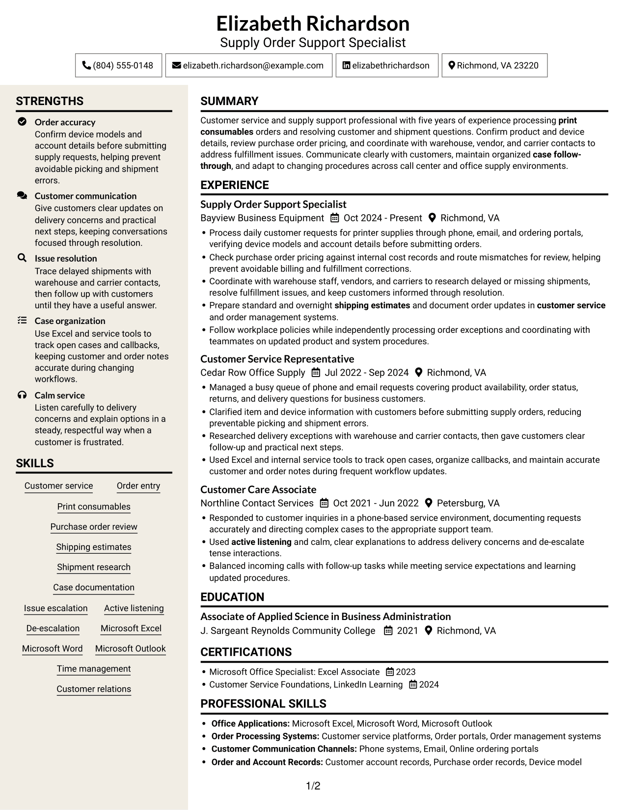 Resume example — page 1