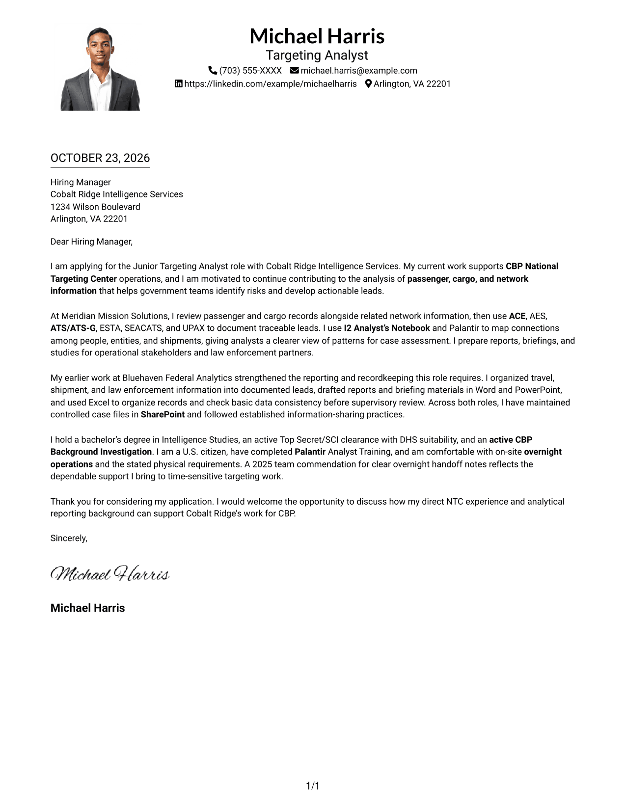 Cover letter example — page 1