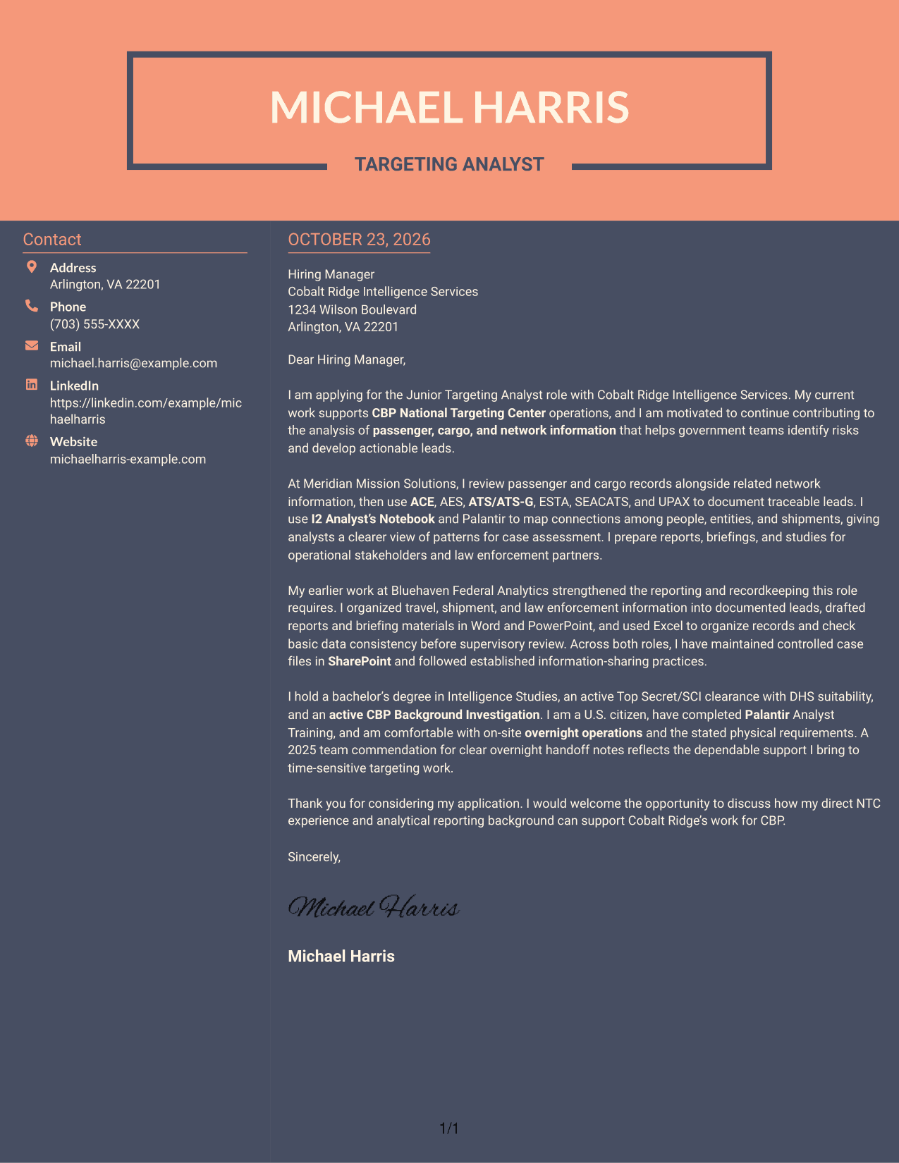 Cover letter example — page 1
