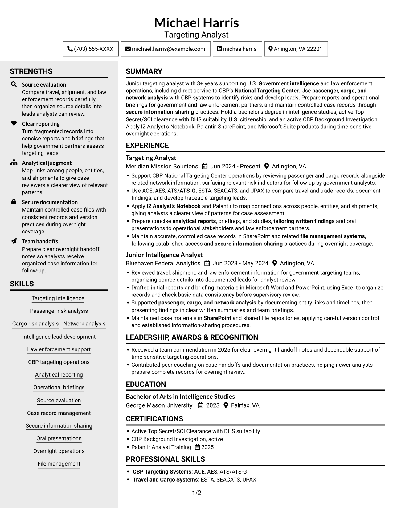 Resume example — page 1