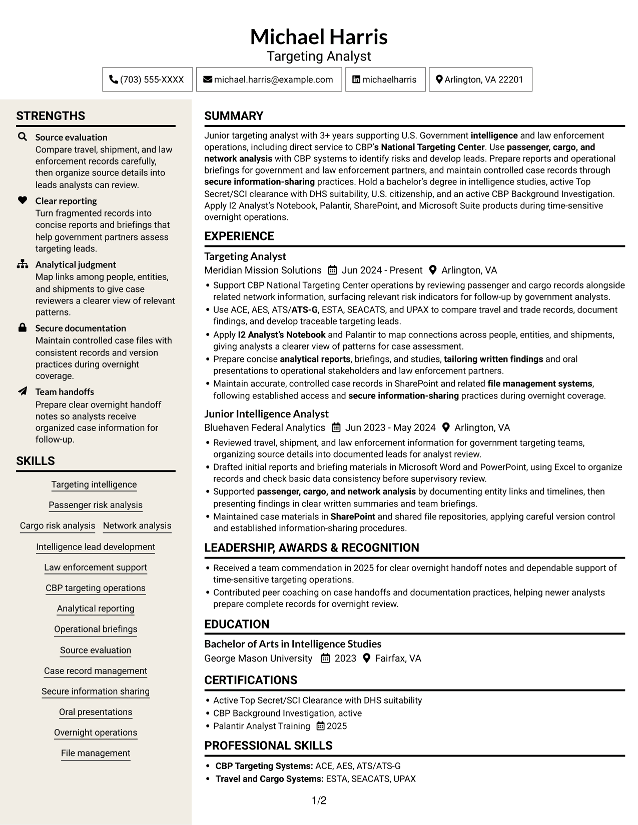 Resume example — page 1