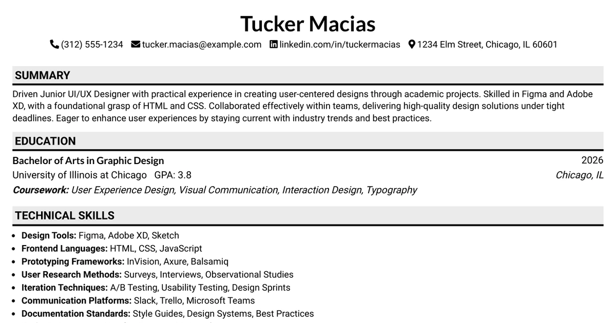 33 Junior UI/UX Designer Resume Templates with Example 2026 (ATS-Optimized)