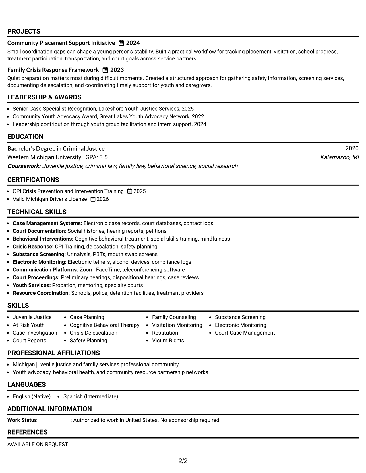 Resume Example Page 2