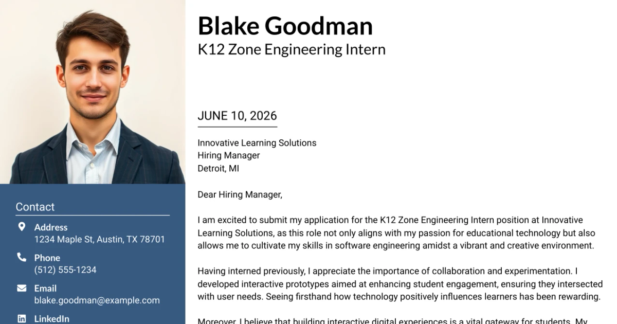 30+ K12 Zone Engineering Intern Cover Letter Templates with Example 2026