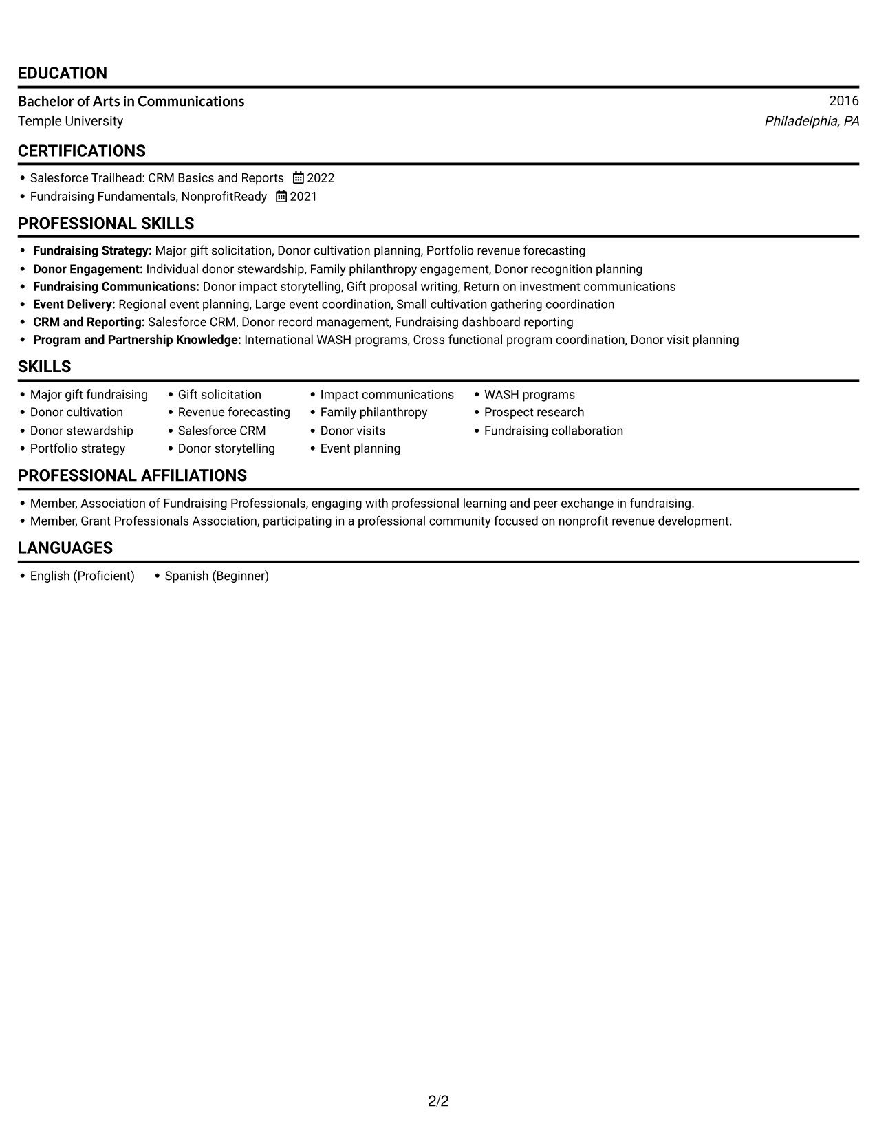 Resume example — page 2