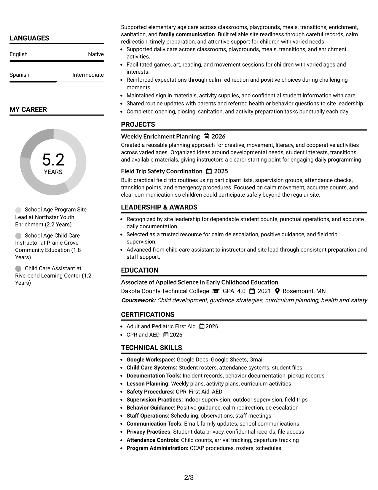 Resume Example Page 2