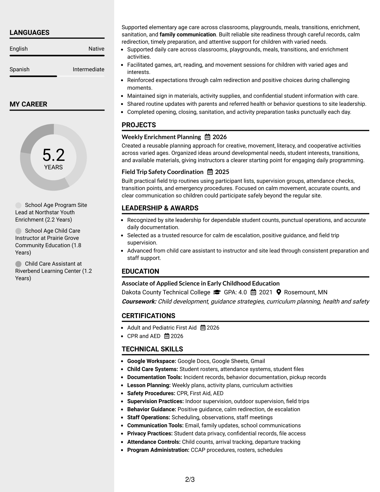 Resume Example Page 2