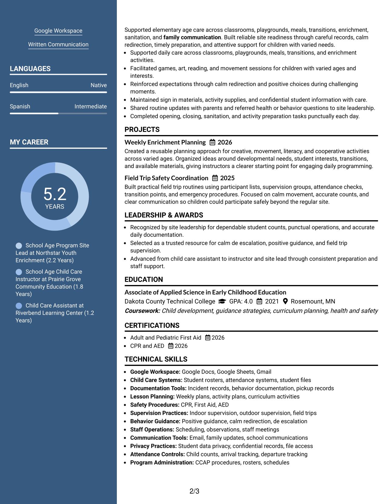 Resume Example Page 2