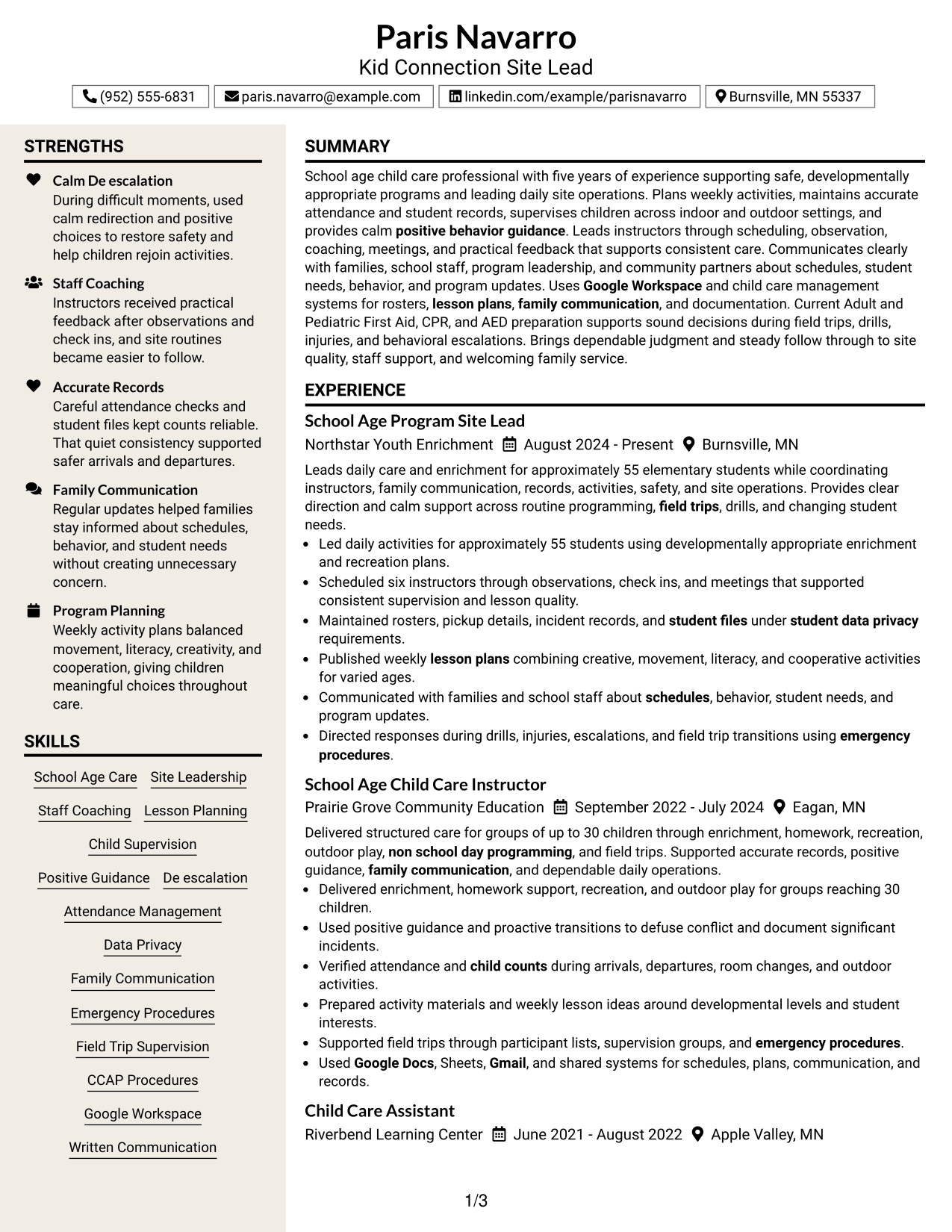 Resume Example Page 1