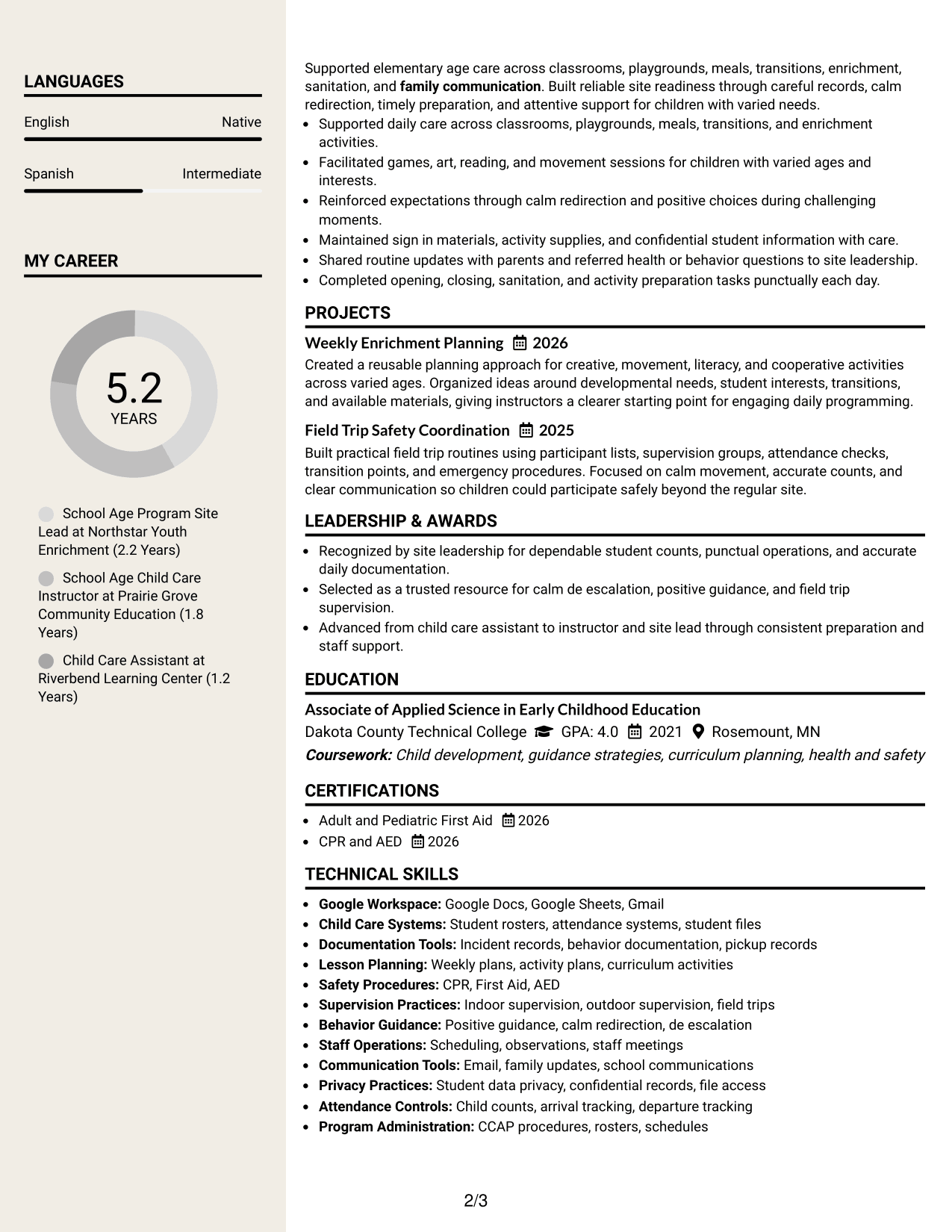 Resume Example Page 2