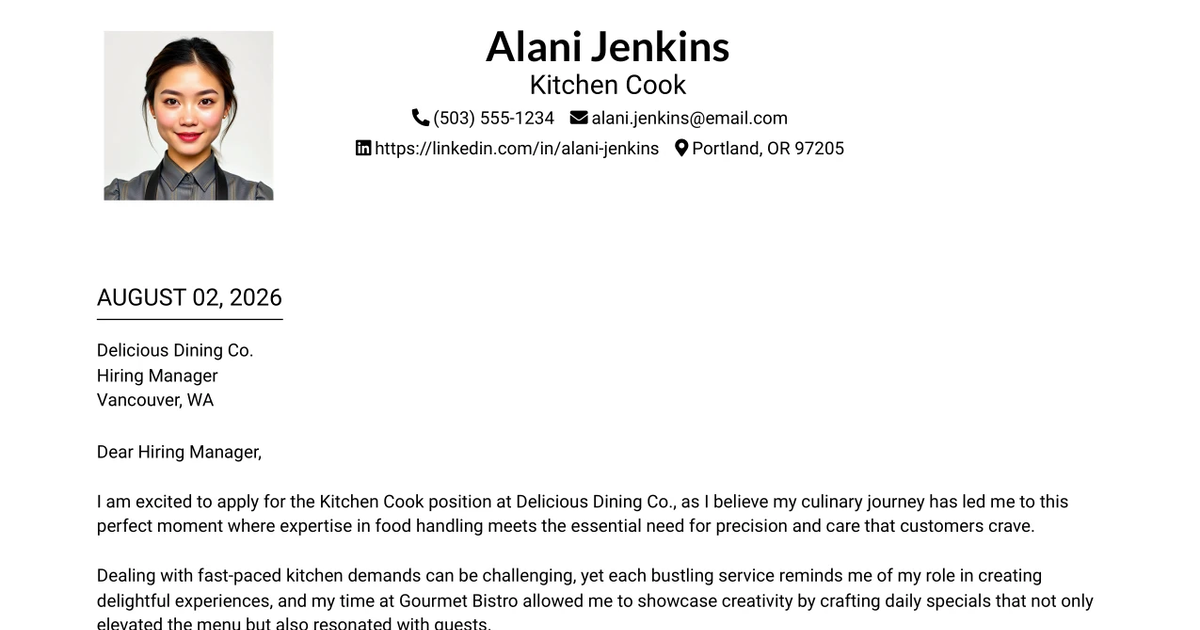 30+ Kitchen Cook Cover Letter Templates with Example 2026