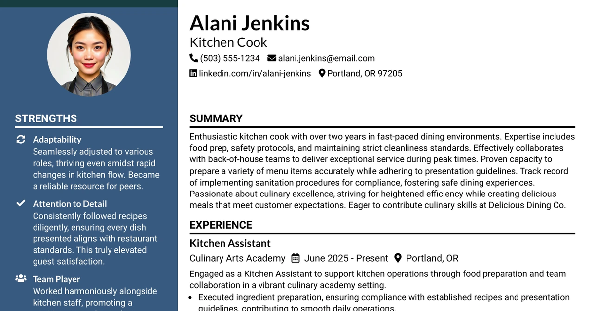 33 Kitchen Cook Resume Templates with Example 2026 (ATS-Optimized)