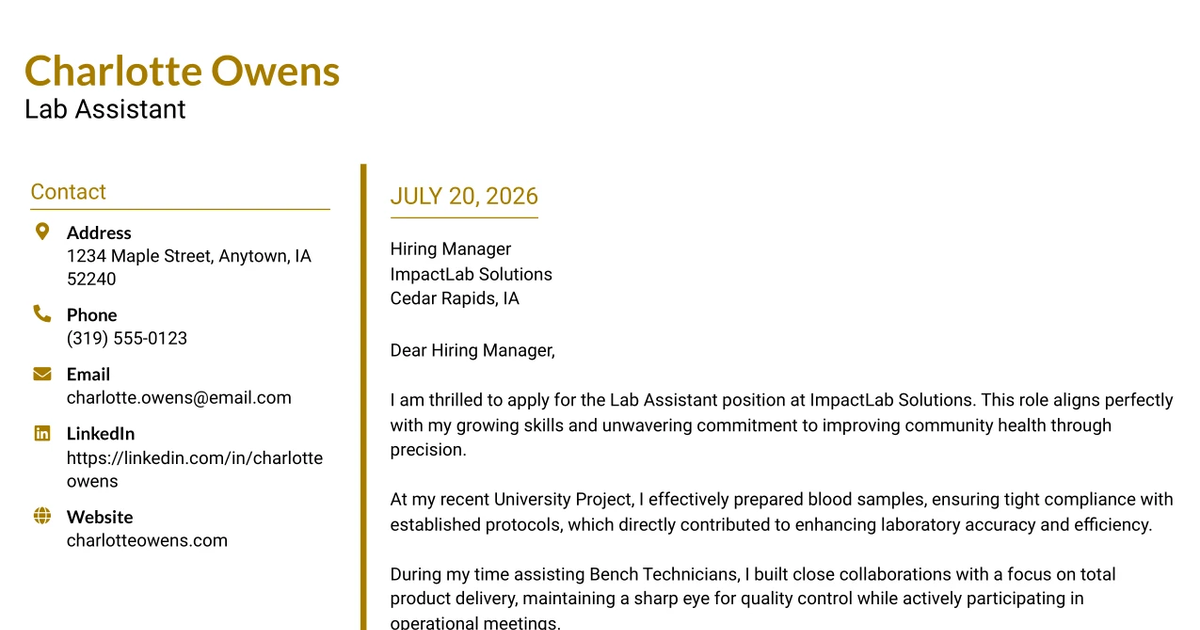 30+ Lab Assistant Cover Letter Templates with Example 2026