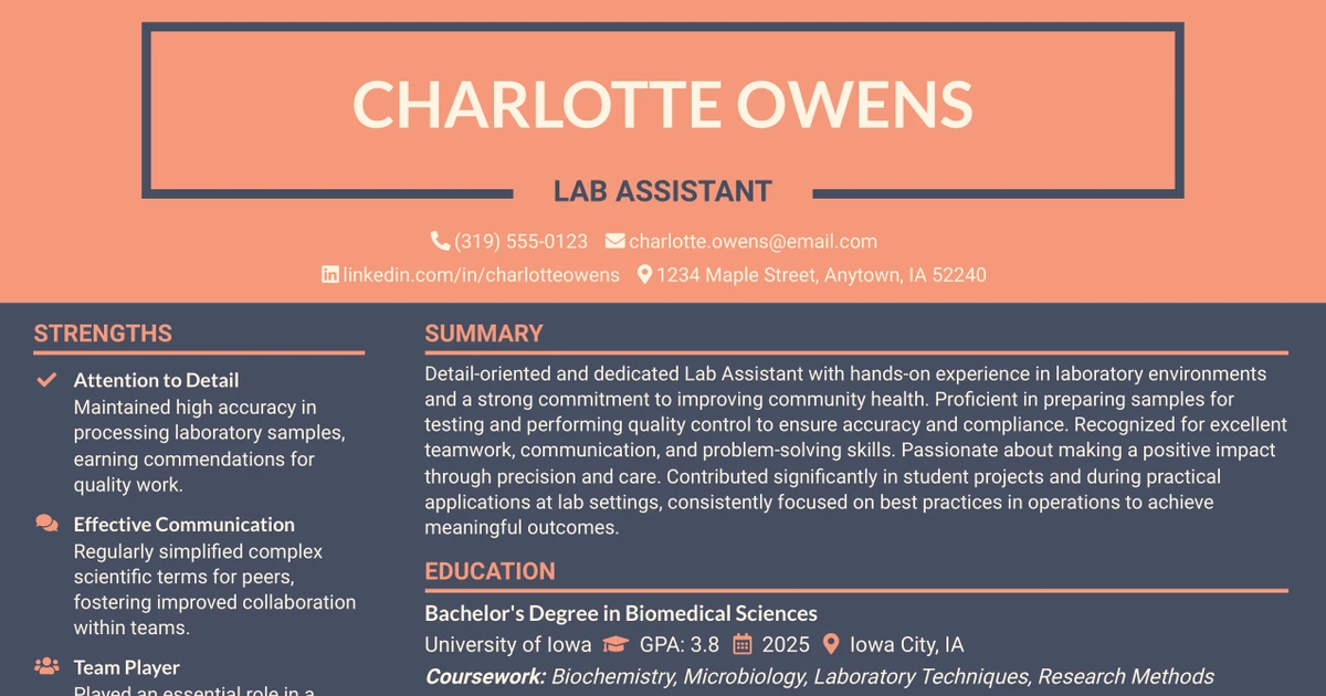 33 Lab Assistant Resume Templates with Example 2026 (ATS-Optimized)