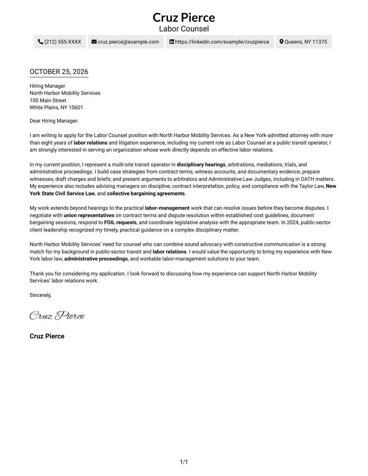 Cover letter example — page 1