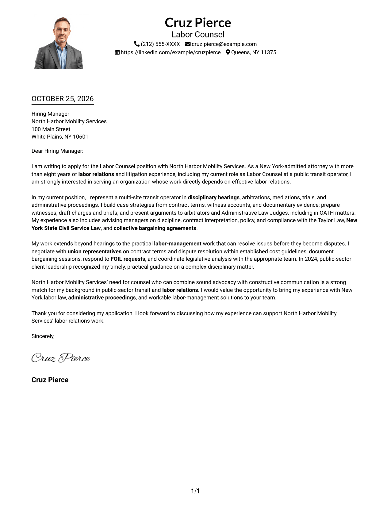 Cover letter example — page 1