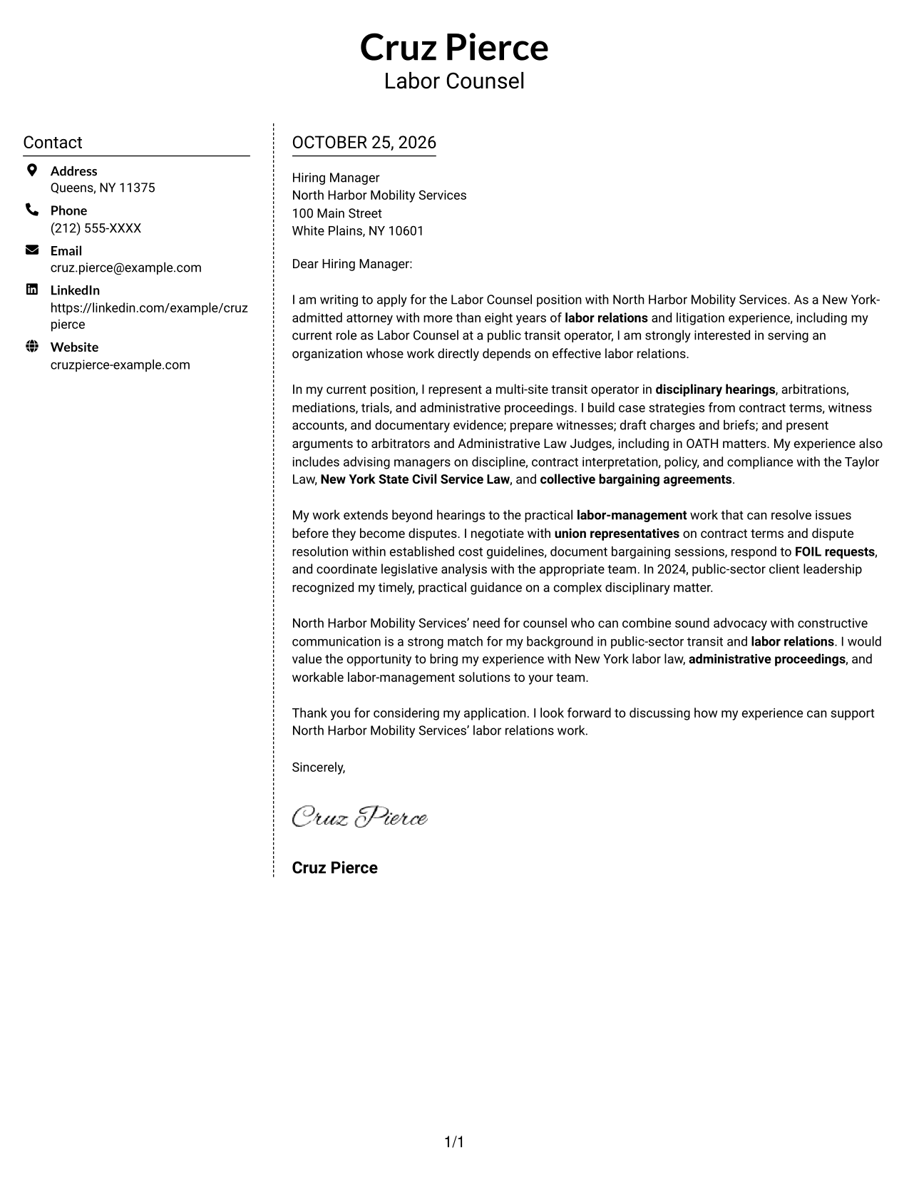 Cover letter example — page 1