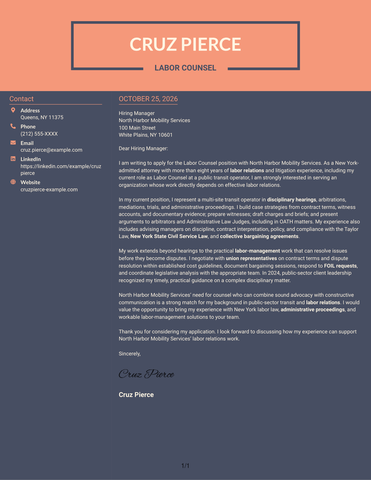 Cover letter example — page 1