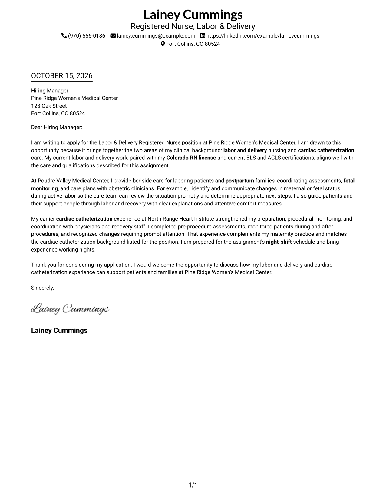 Cover letter example — page 1
