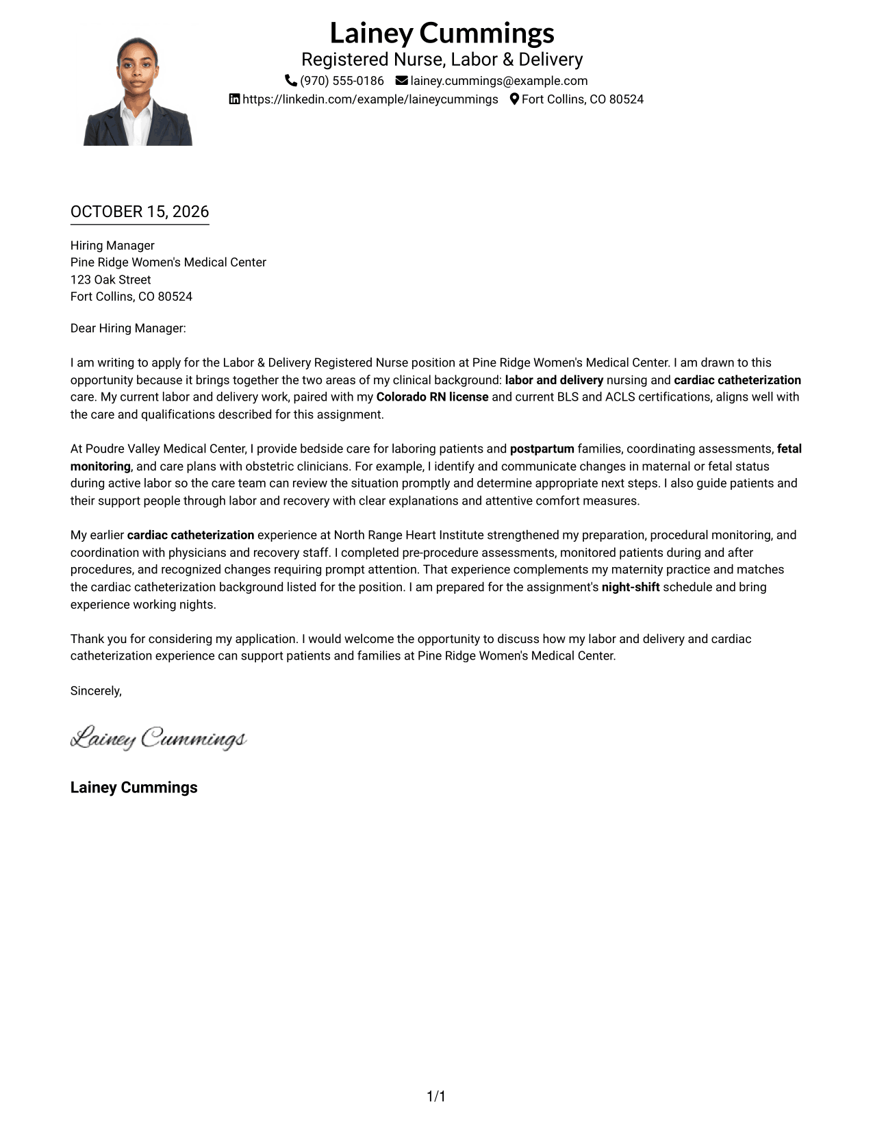 Cover letter example — page 1