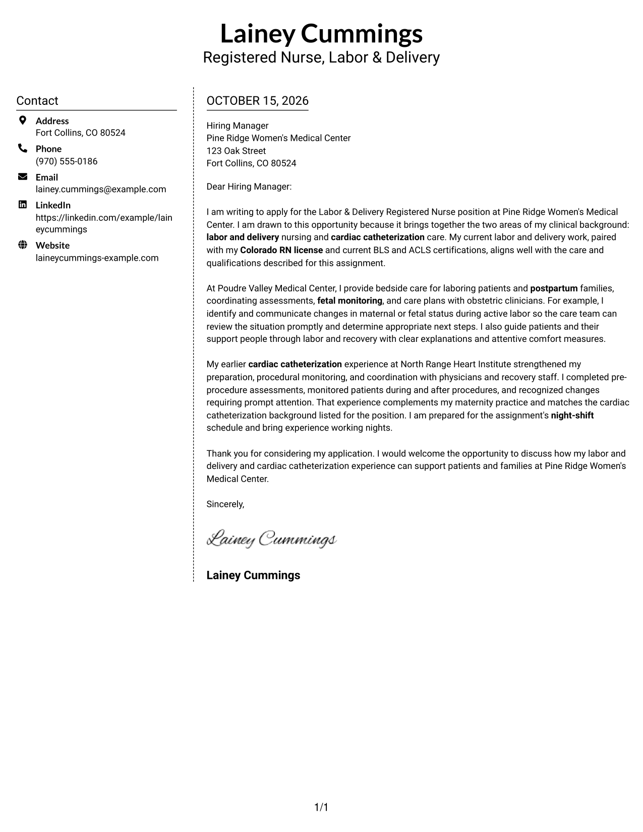 Cover letter example — page 1