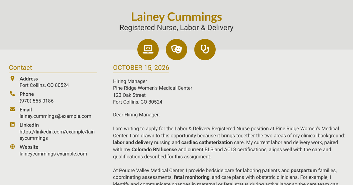 7 Labor & Delivery Registered Nurse Cover Letter Templates with Example