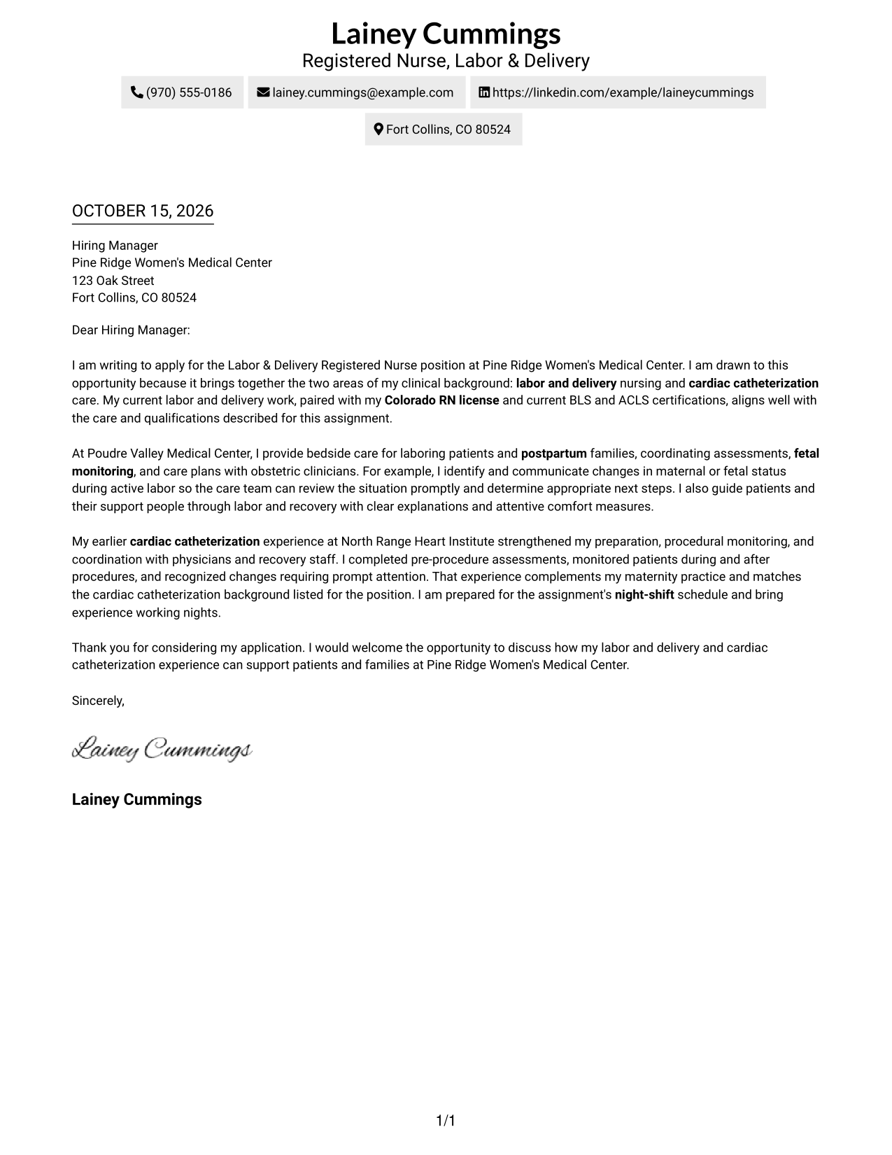 Cover letter example — page 1