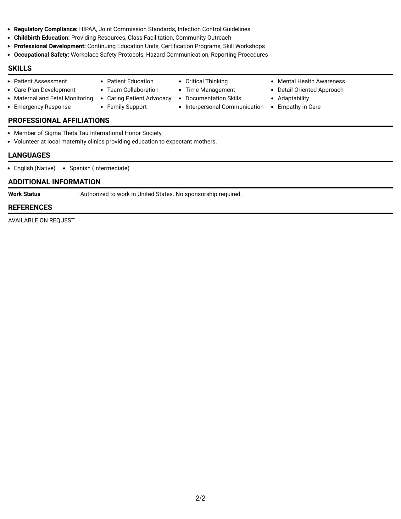 Resume Example Page 2
