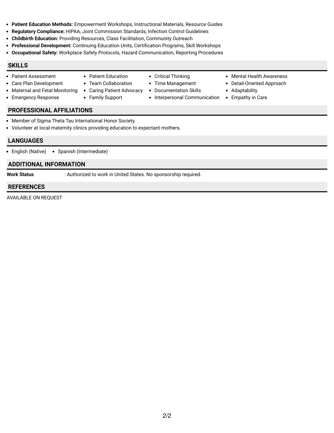 Resume Example Page 2
