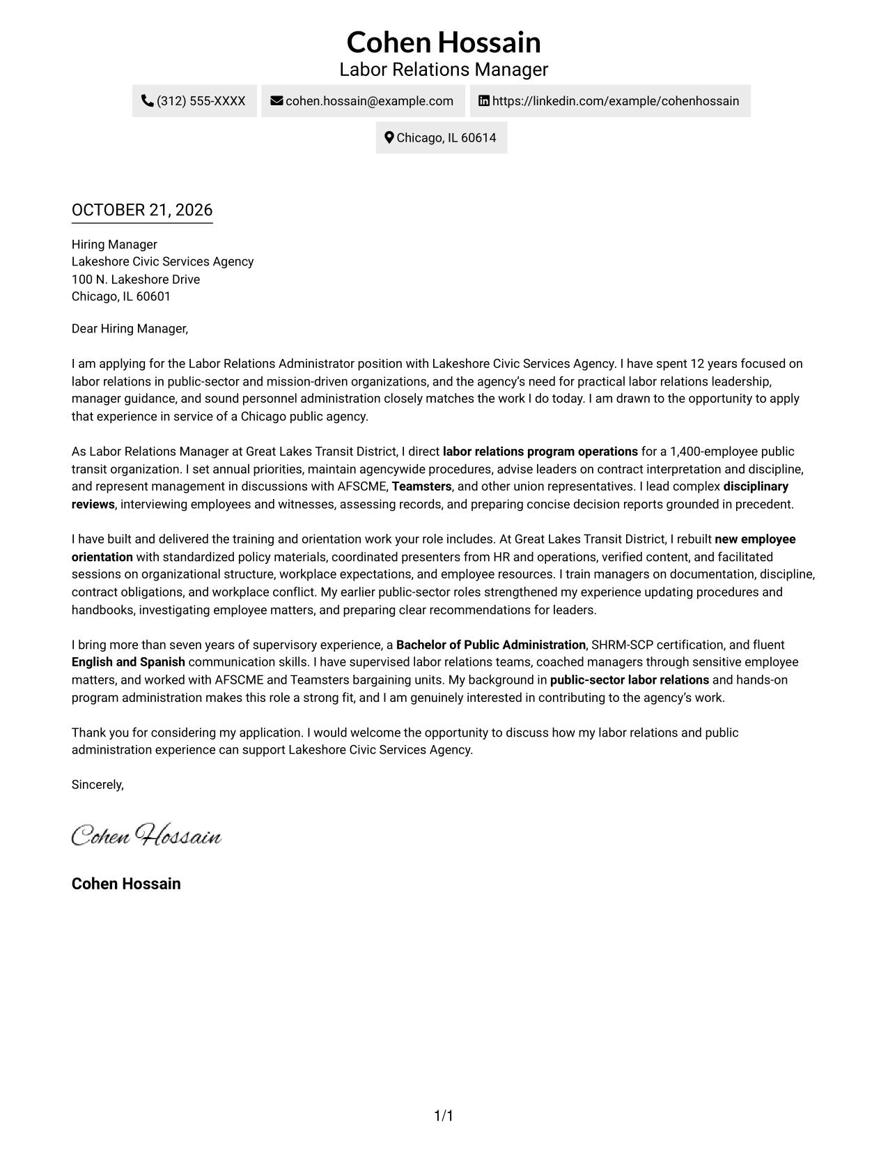 Cover letter example — page 1