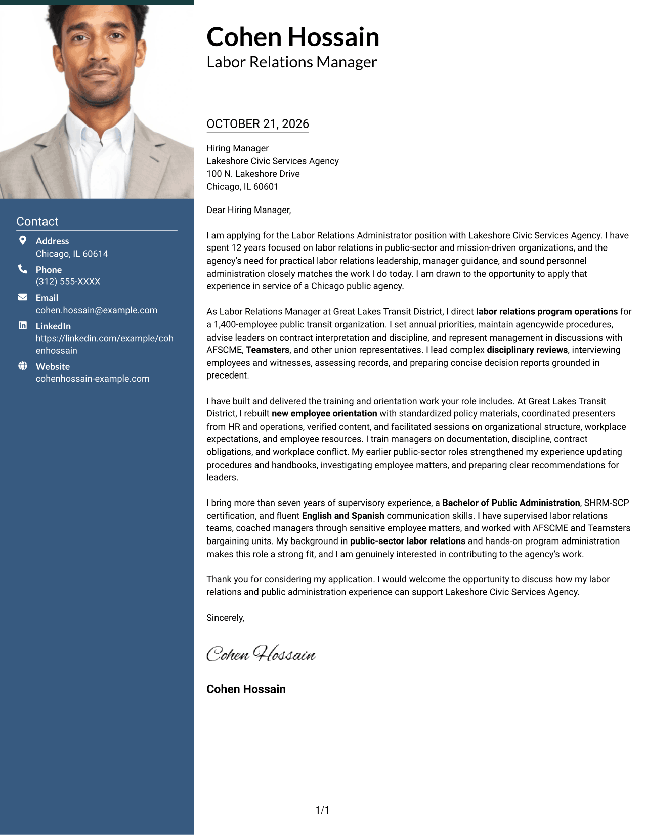Cover letter example — page 1
