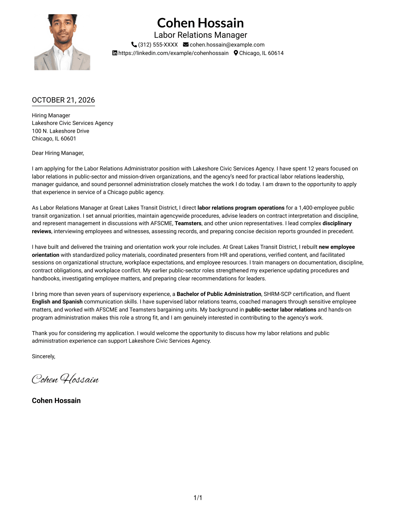 Cover letter example — page 1