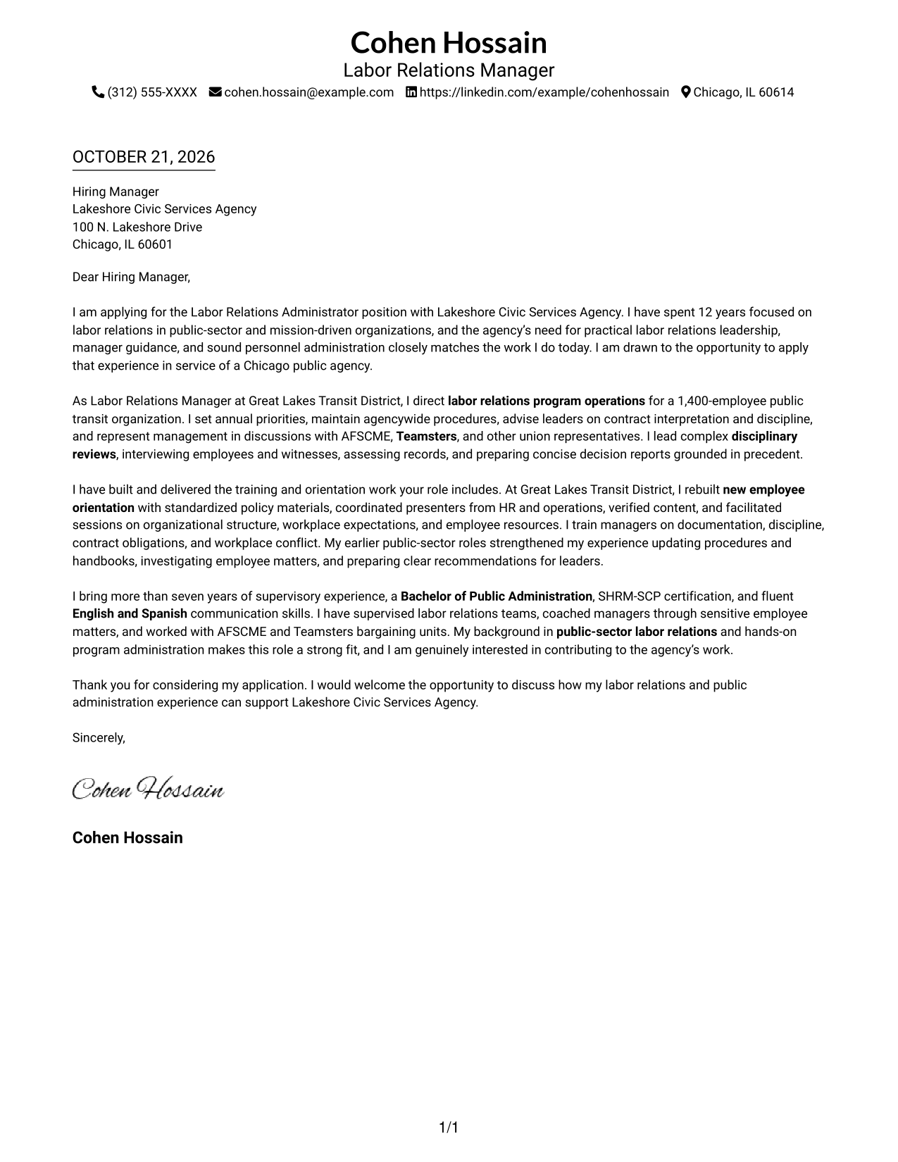 Cover letter example — page 1
