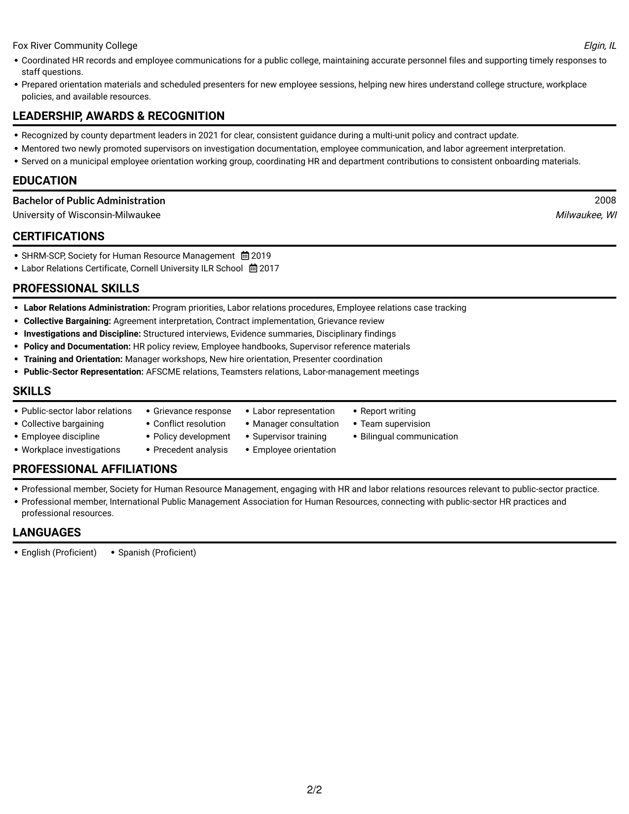 Resume example — page 2