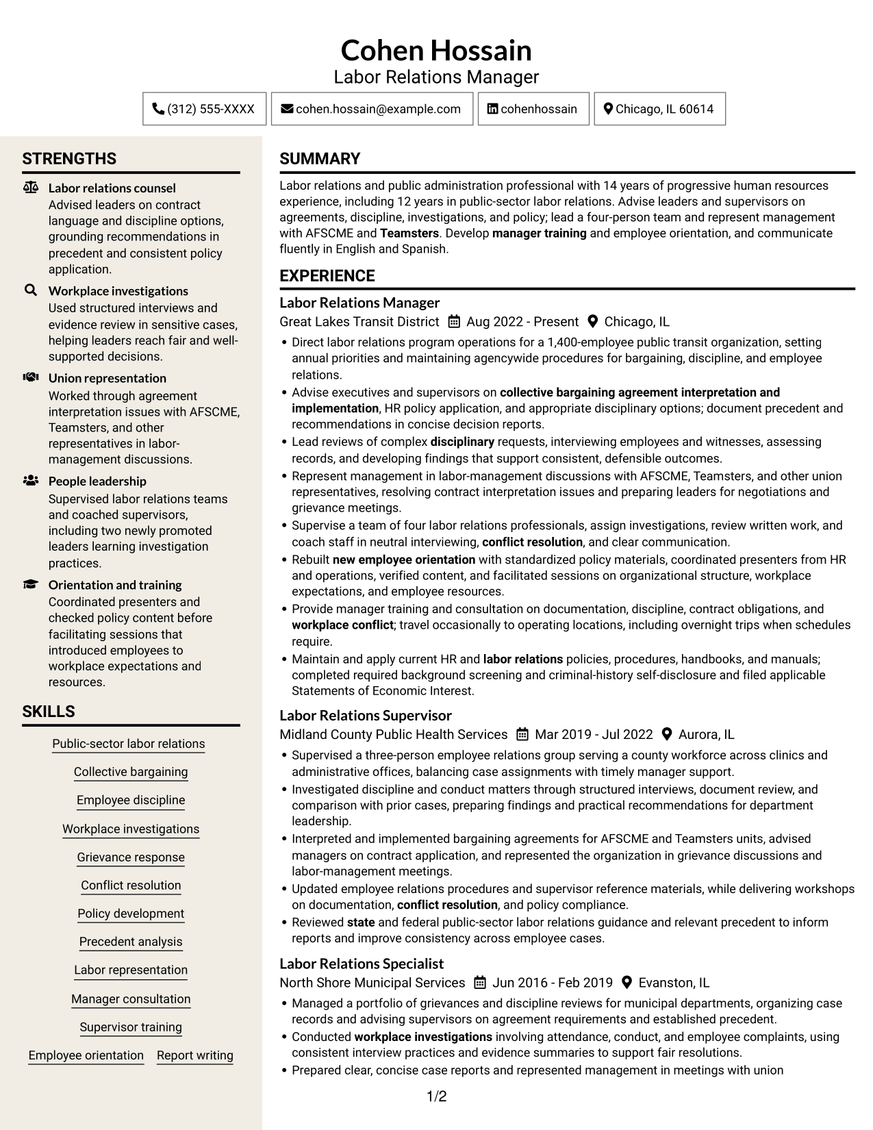 Resume example — page 1