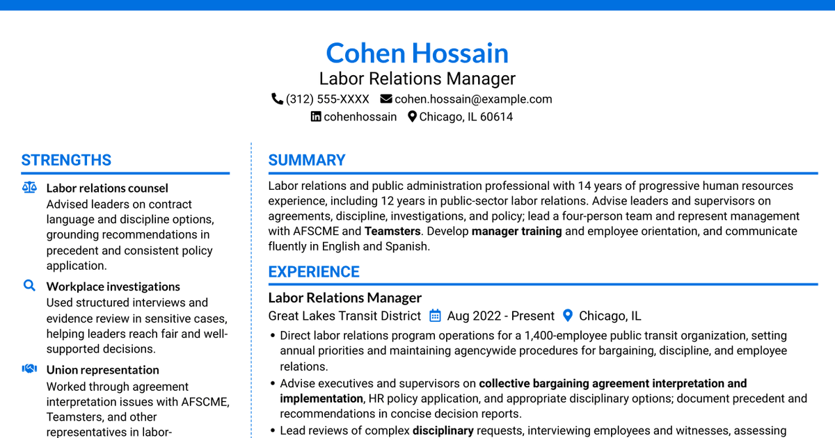 7 Labor Relations Administrator - Public Sector Resume Templates with Example