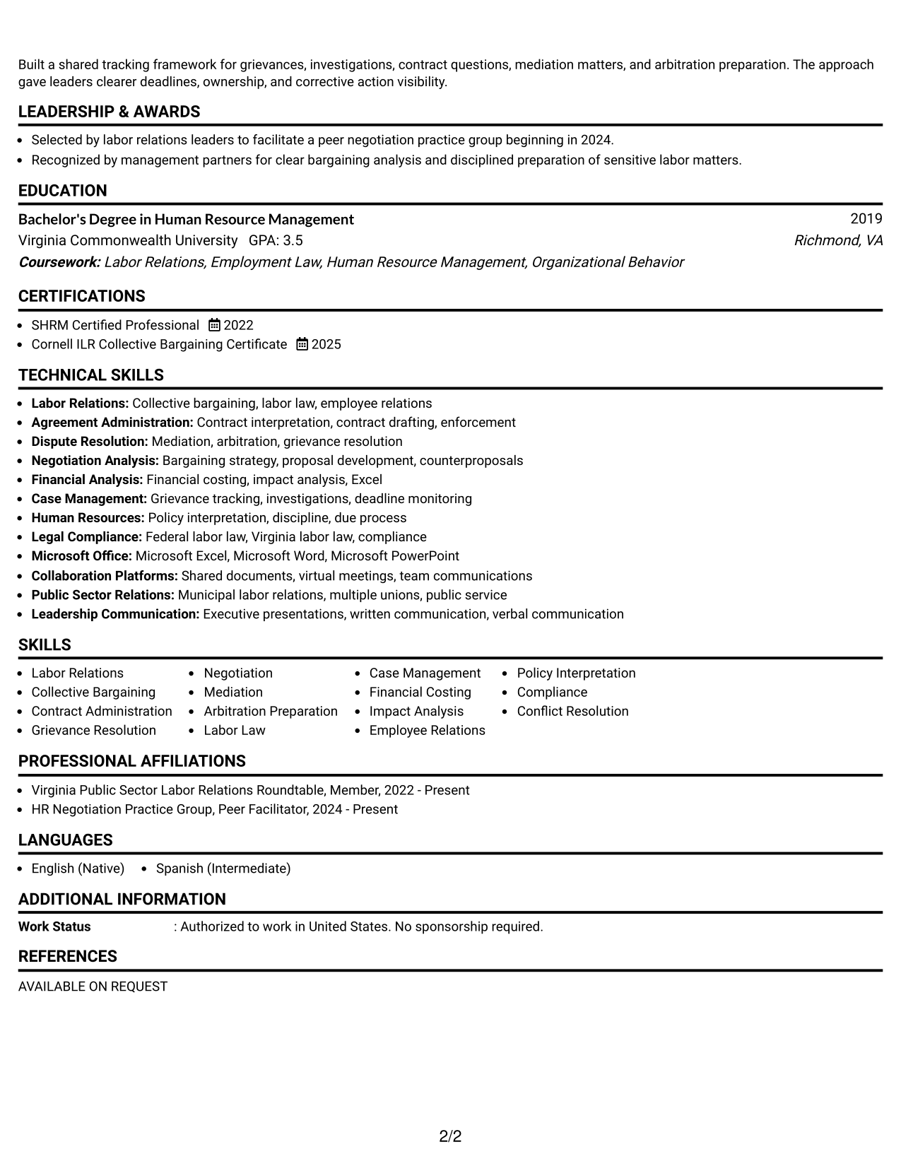 Resume Example Page 2