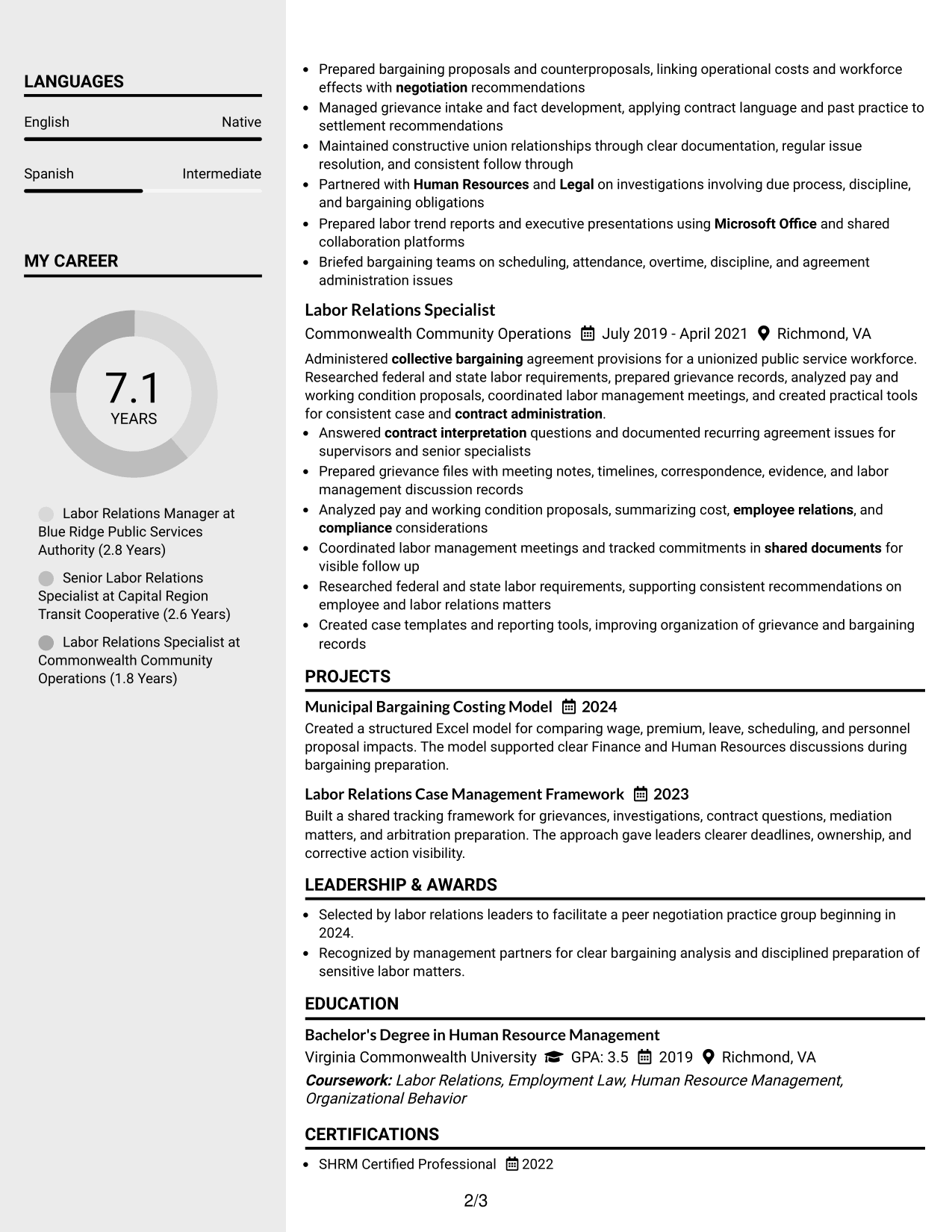 Resume Example Page 2